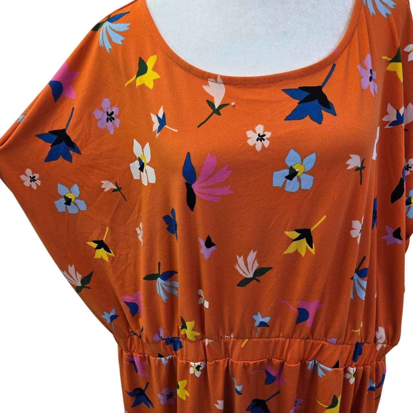 Eloquii Orange Floral Cap Sleeve Midi Dress Size 18/20