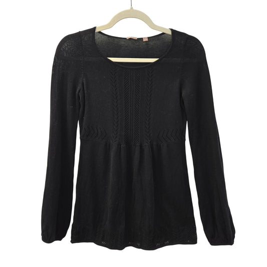 Halogen Cotton Peplum Bell Sleeve Crochet Detail Sweater Size Small