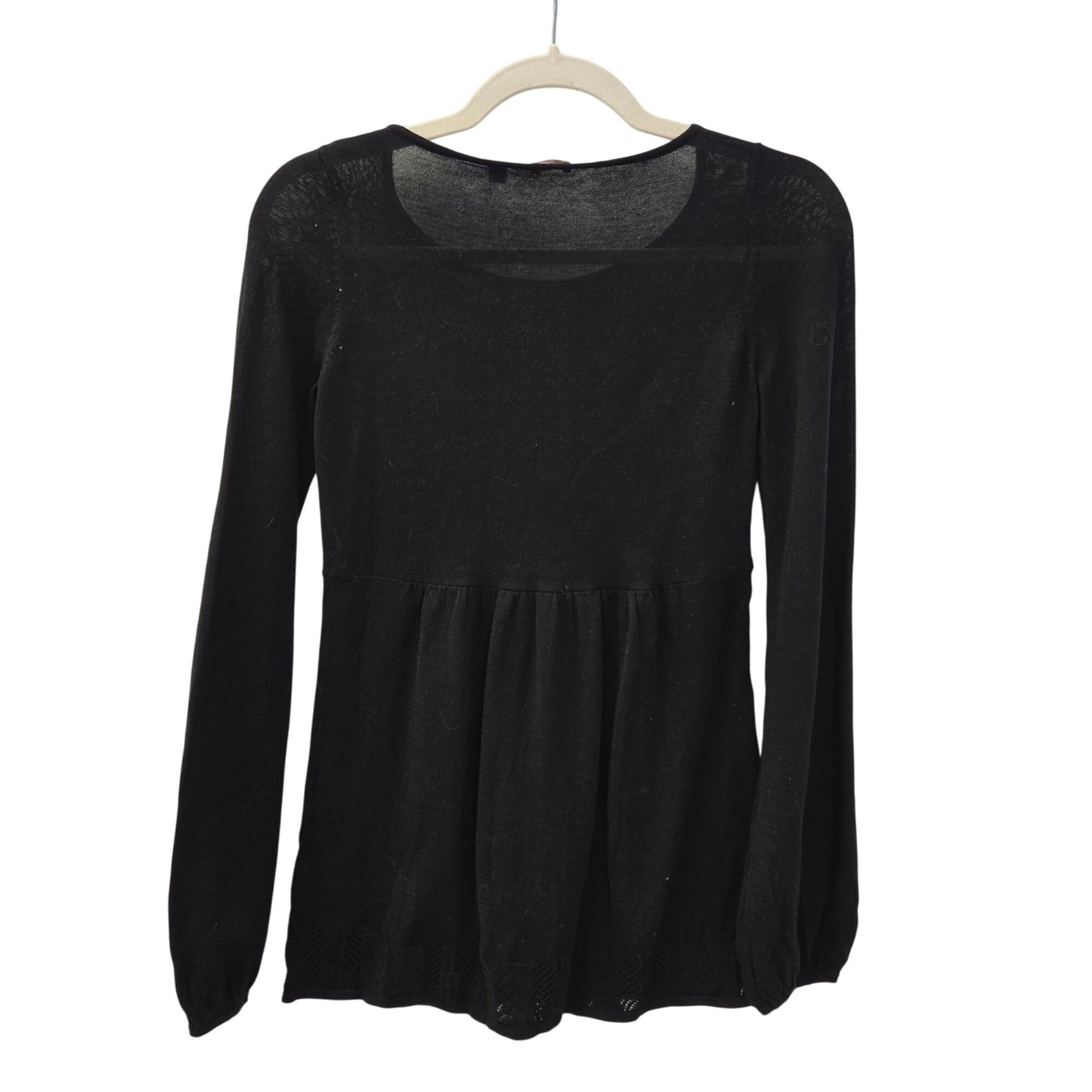 Halogen Cotton Peplum Bell Sleeve Crochet Detail Sweater Size Small