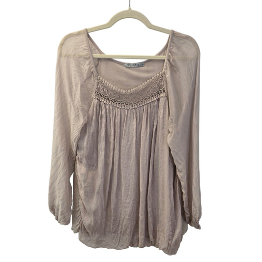 Elena Baldi Silk Lace Trim Scoop Neck Blouse Size Medium
