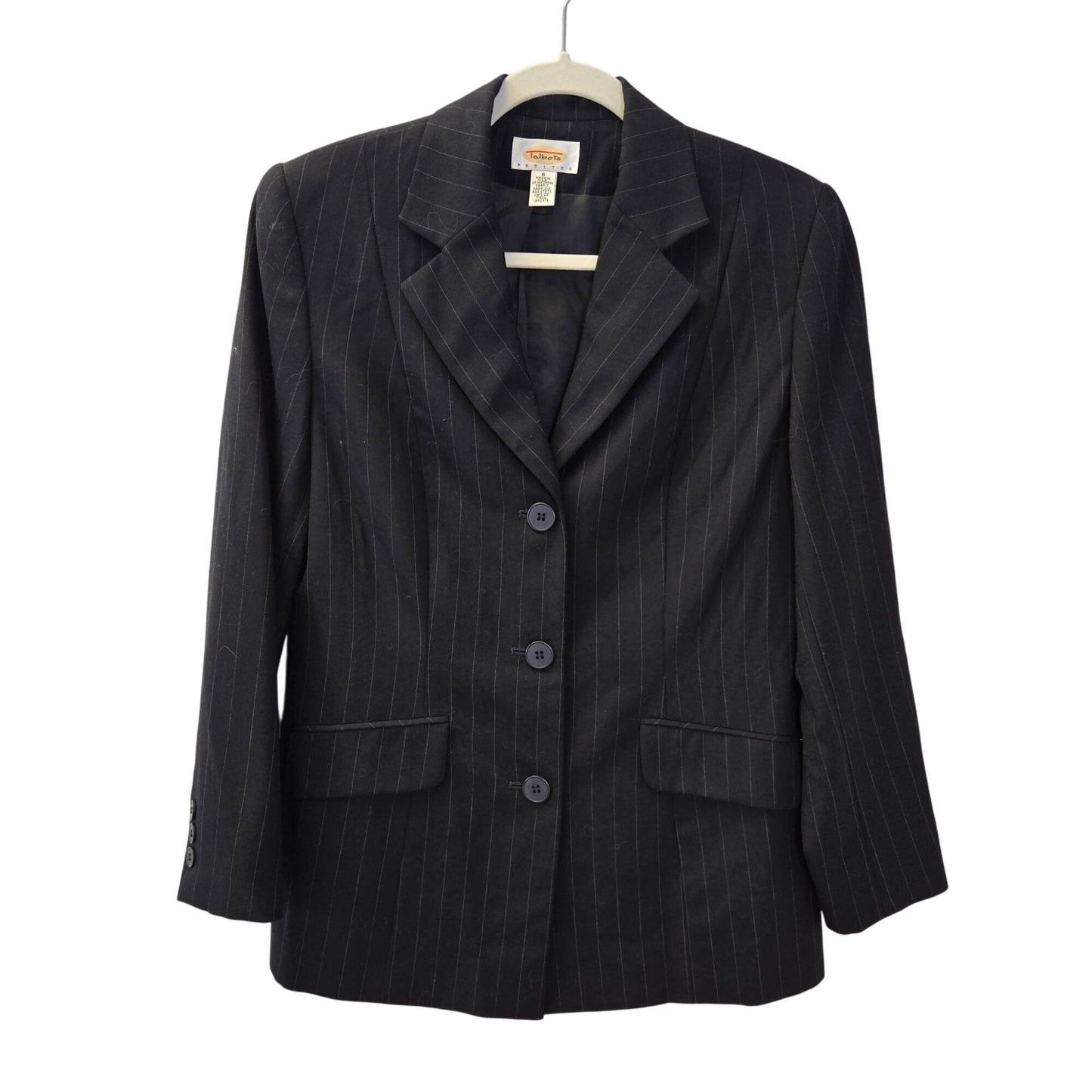 Talbots Petites 100% Worsted Wool Pinstripe Three Button Blazer Jacket Size 6P