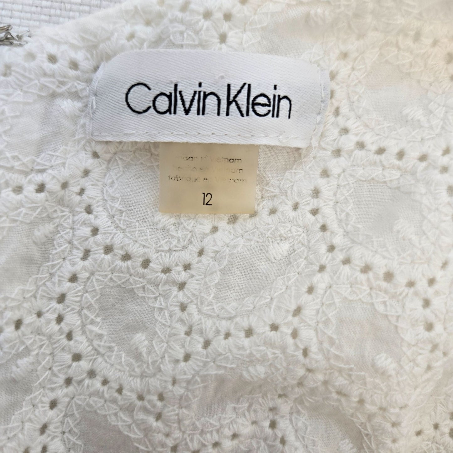 Calvin Klein Floral Eyelet Overlay Fit & Flare Midi Dress Size 12