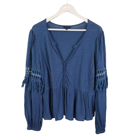 Lucky Brand Mixed Media Tassel Trim Boho Top Size Medium