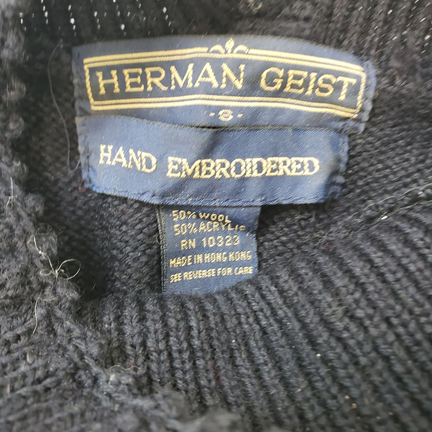 Herman Geist Hand Embroidered Wool Blend Puff Sleeve Sweater Size Small