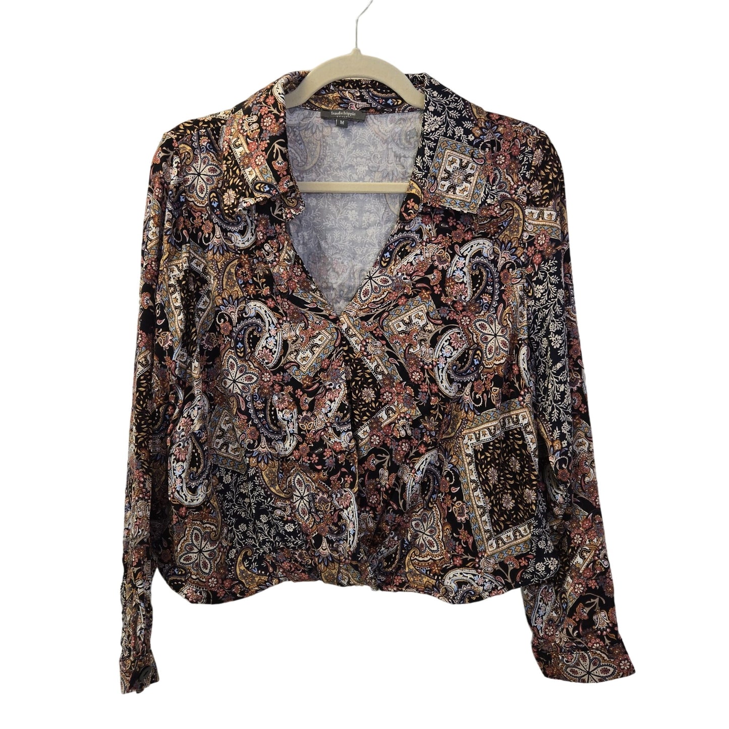 Haute Hippie Floral & Paisley Print Cropped Faux Wrap Blouse Size Medium