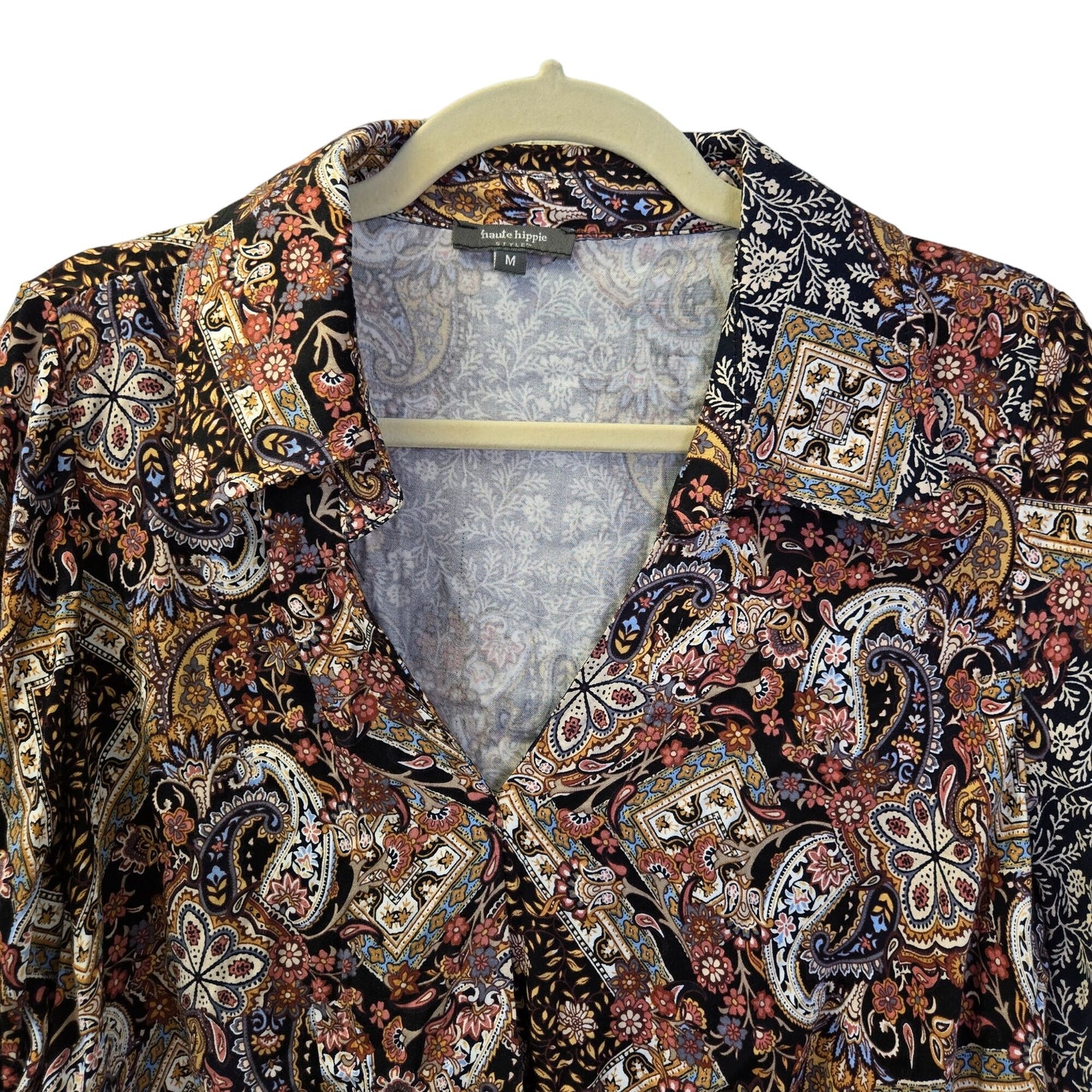 Haute Hippie Floral & Paisley Print Cropped Faux Wrap Blouse Size Medium