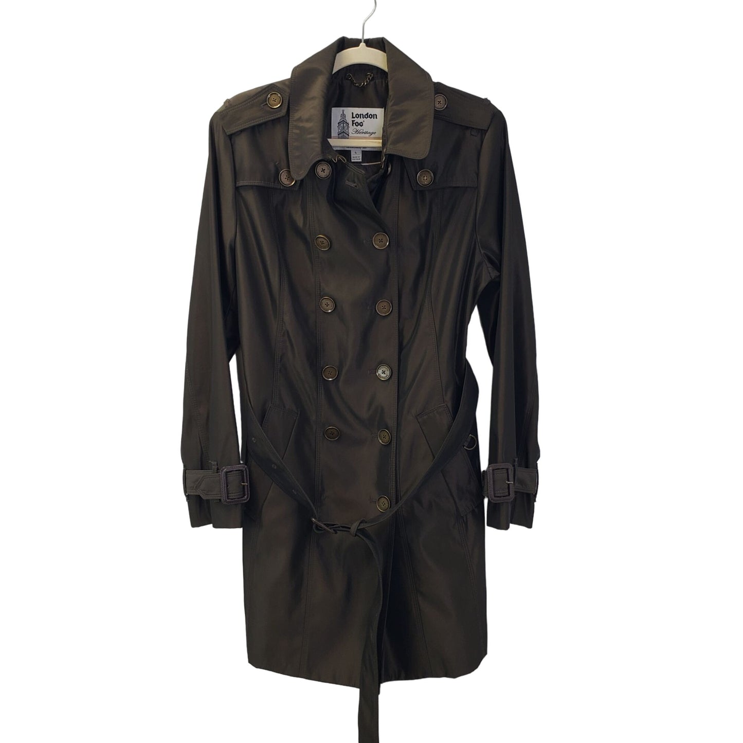 London Fog Metallic Bronze Tie Waist Trench Coat Size M/L