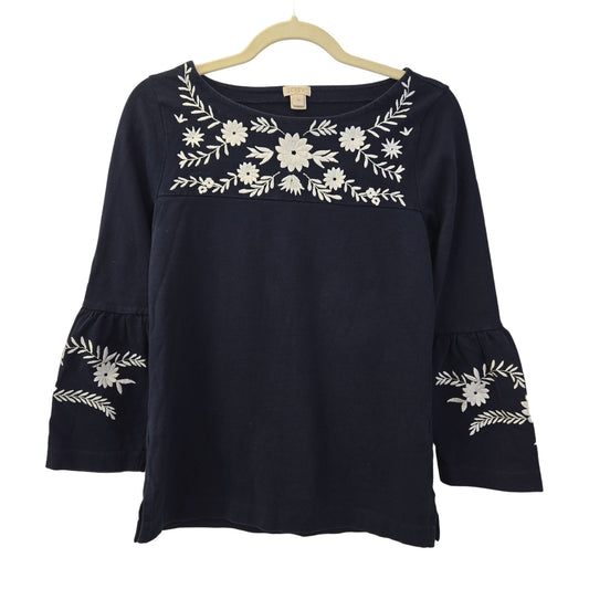 J. Crew Factory Embroidered Boho Bell Sleeve Top Size XS