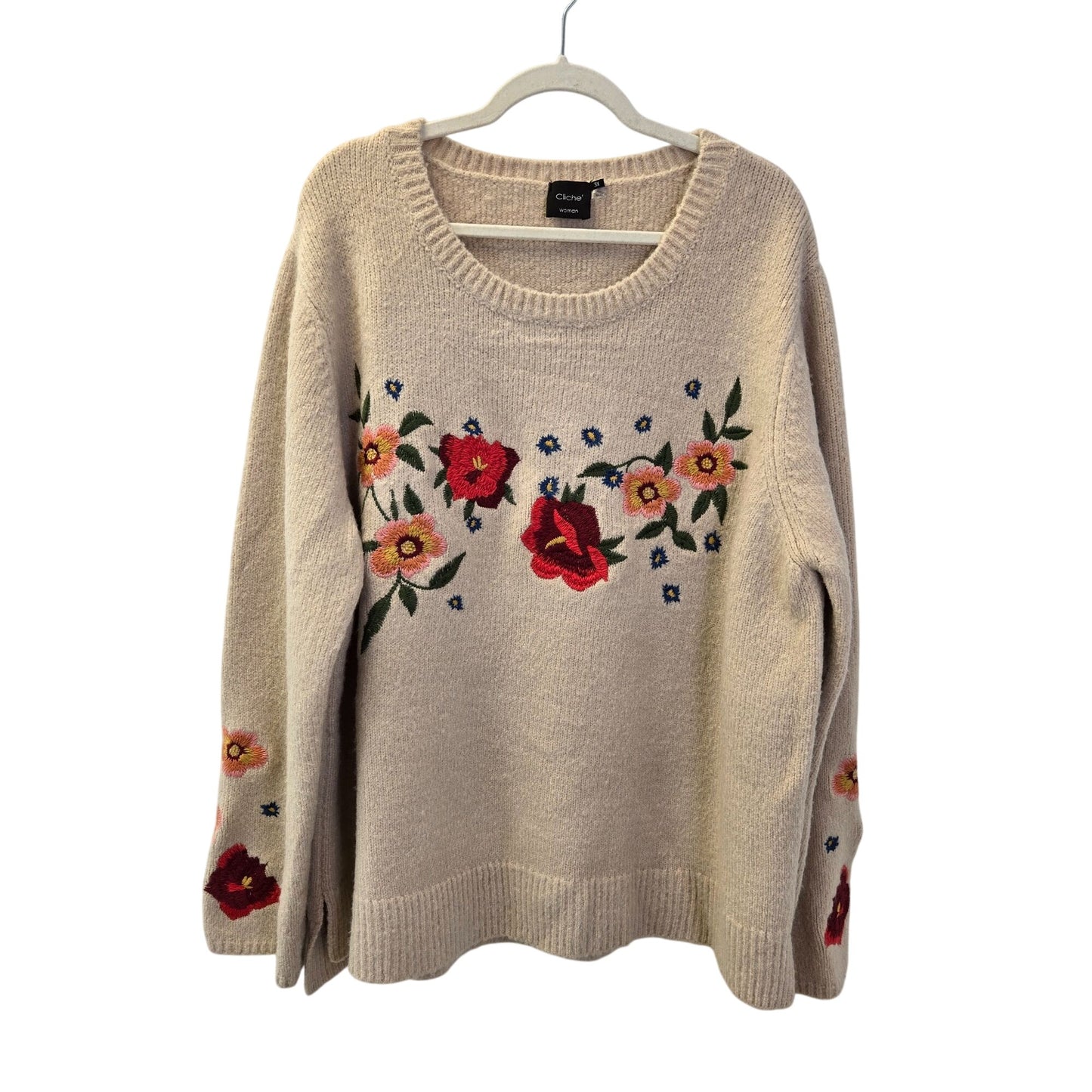 Cliche Woman Wool Blend Embroidered Boho Sweater Size 3XL