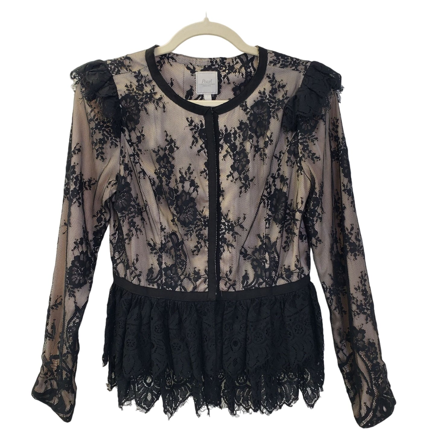 Pearl Georgina Chapman Floral Lace Overlay Peplum Blouse Size 2