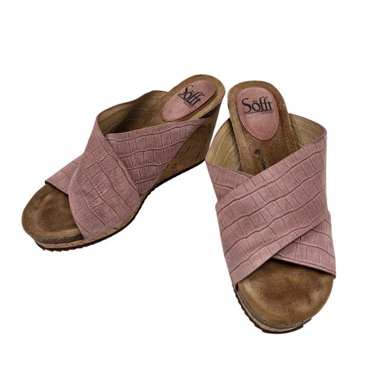 Sofft Suede Ciera Crocodile Print Embossed Wedge Sandals Size 8.5