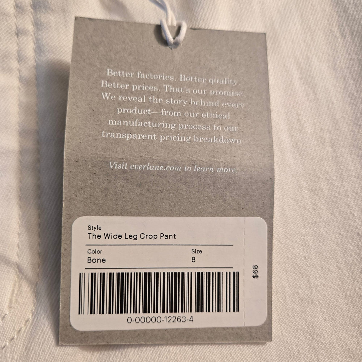 NWT Everlane Wide Leg Crop Pant in Bone Size 8