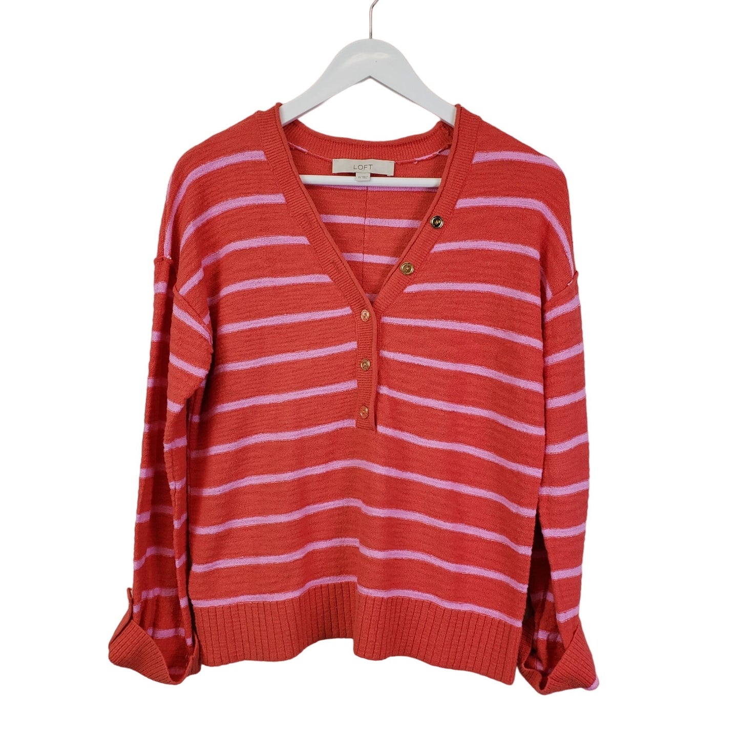 Loft Marled Texture Striped V-Neck Sweater Size XS/S