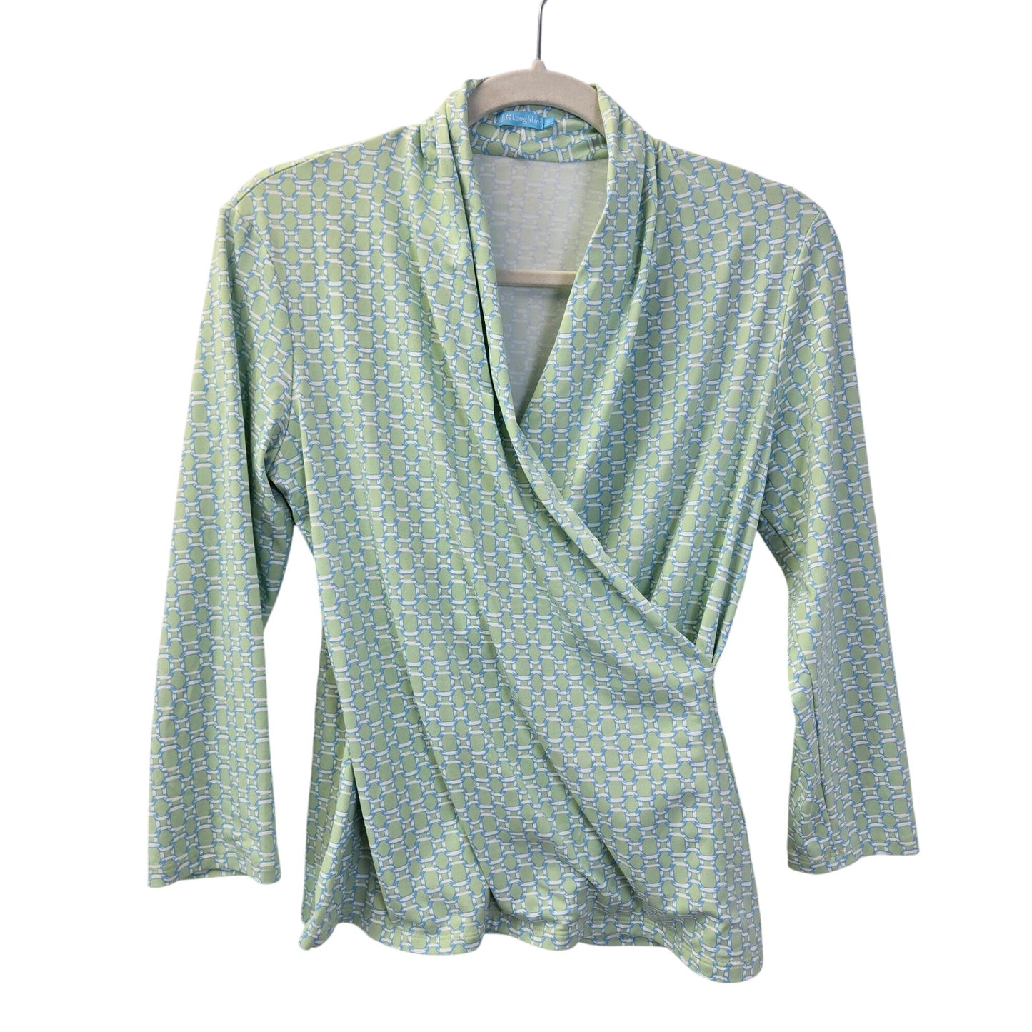 J. McLaughlin Catalina Cloth Graphic Chain Print Faux Wrap Top Size Small