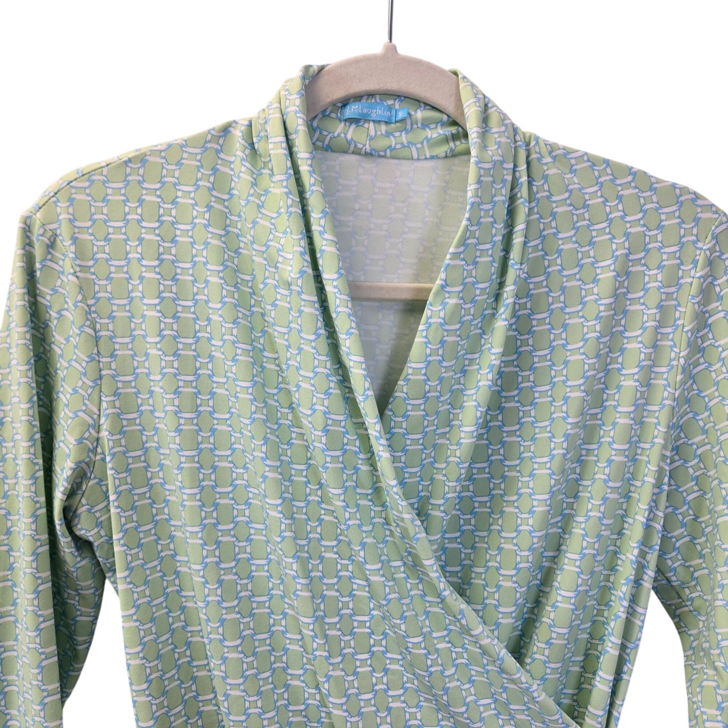 J. McLaughlin Catalina Cloth Graphic Chain Print Faux Wrap Top Size Small