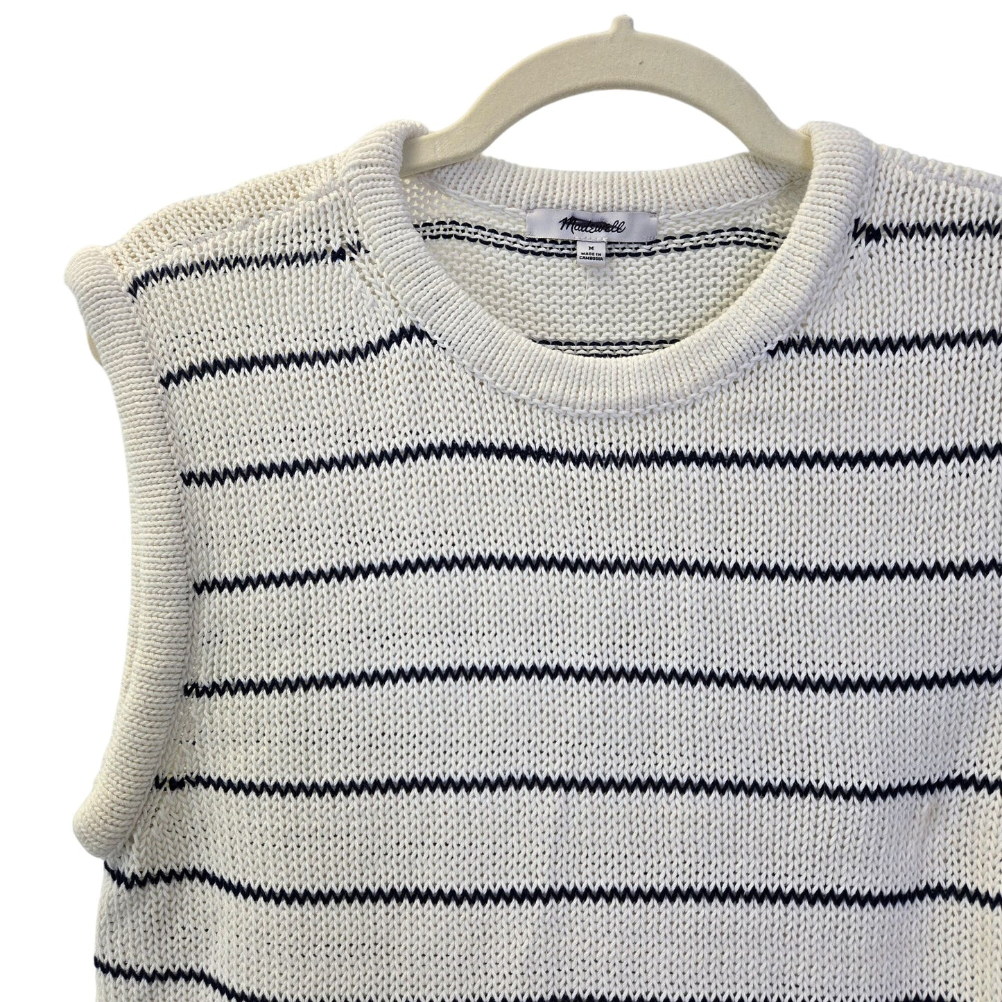 NWT Madewell Striped Melina Puff Trim Sleeveless Sweater Top Size Medium