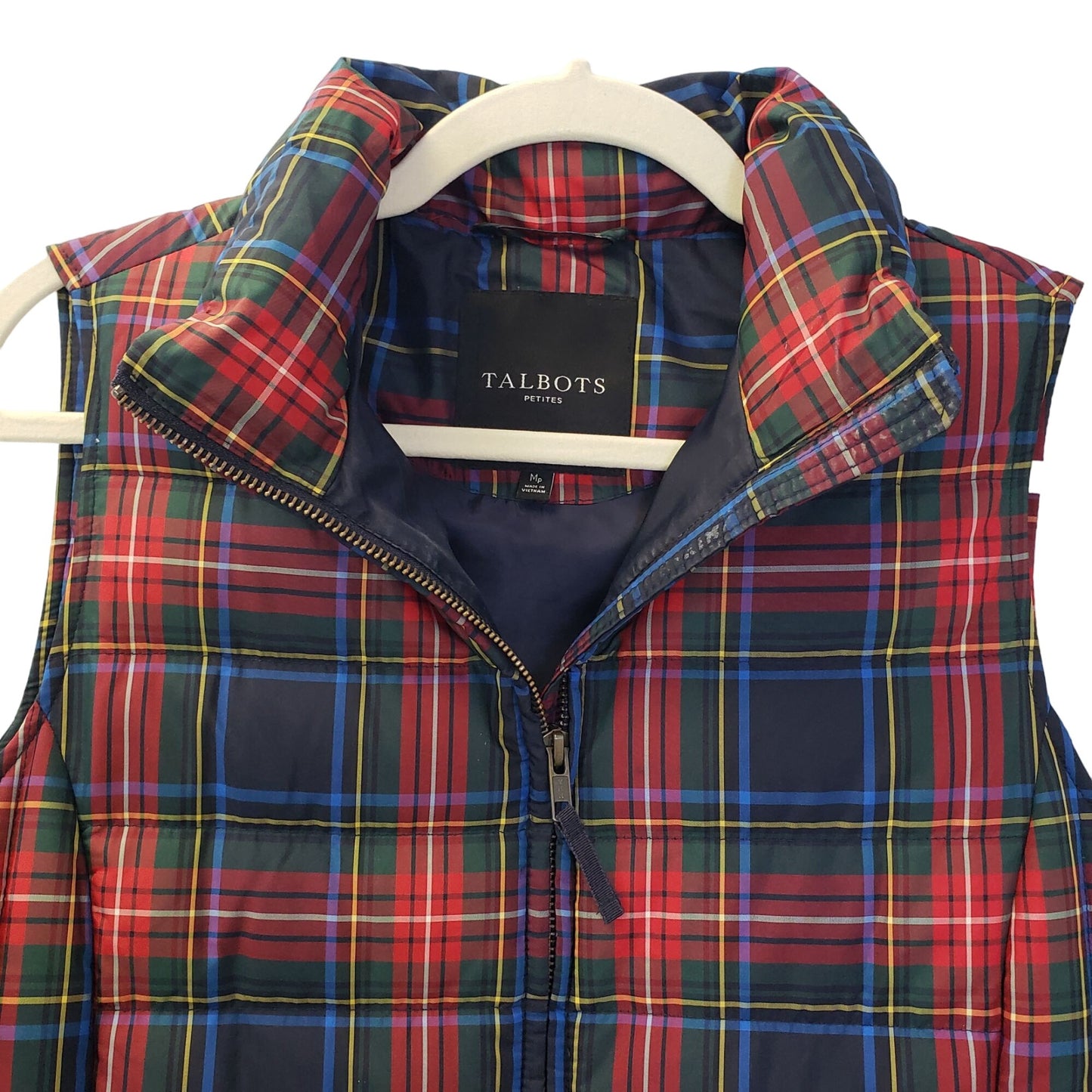 Talbots Petites Tartan Plaid Down Filled Full Zip Puffer Vest Size M Petite