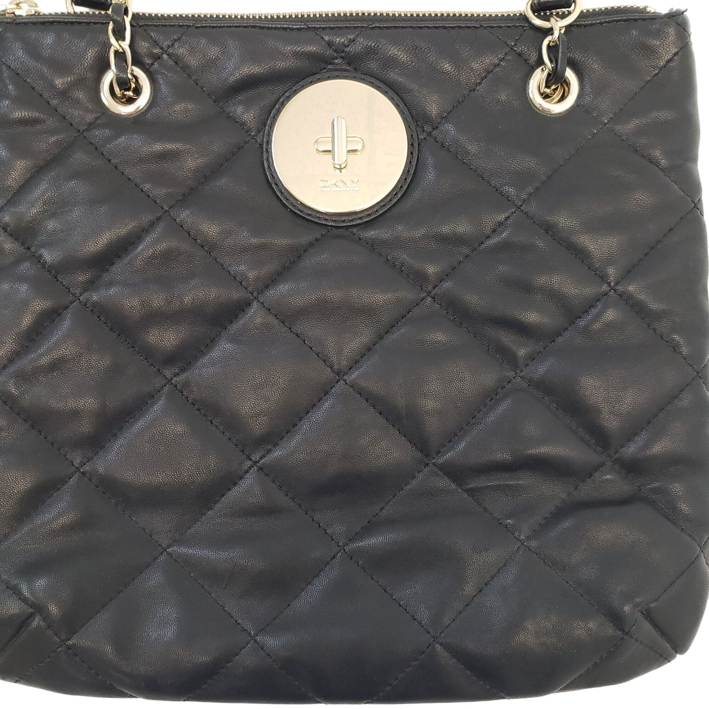 DKNY Leather Quilted Shoulder Bag with Chain Detail Strap