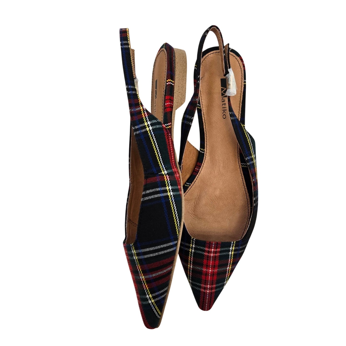 NWT/NIB Matiko Lori Pointy Toe Flats in Green Tartan Size 37/US 6.5