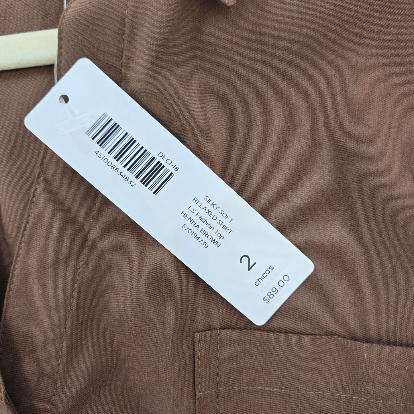 NWT Chico's Silky Soft Relaxed Hidden Button Down Shirt Size Chico's 2/Large