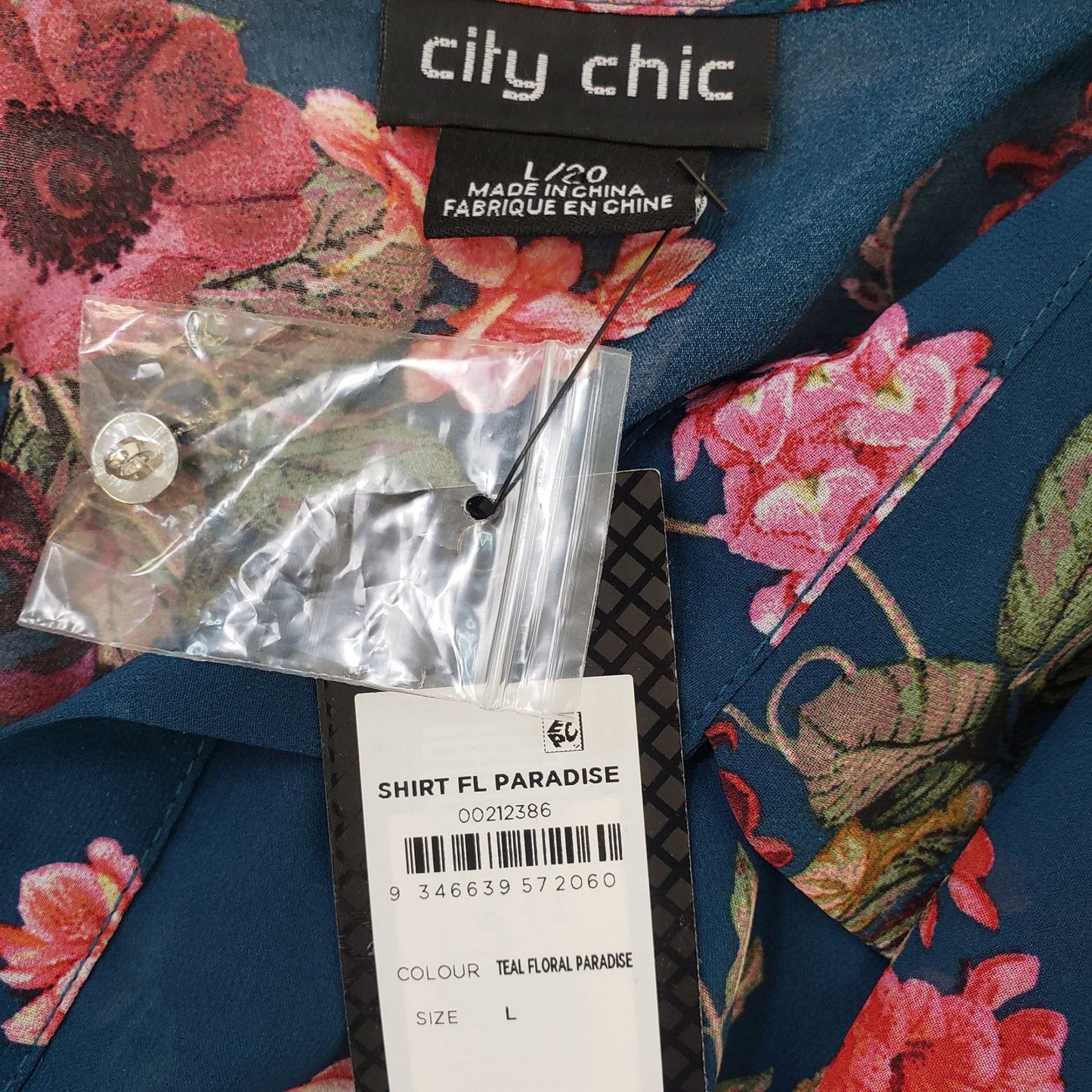 NWT City Chic Floral Paradise Button Down Peplum Shirt Size Large