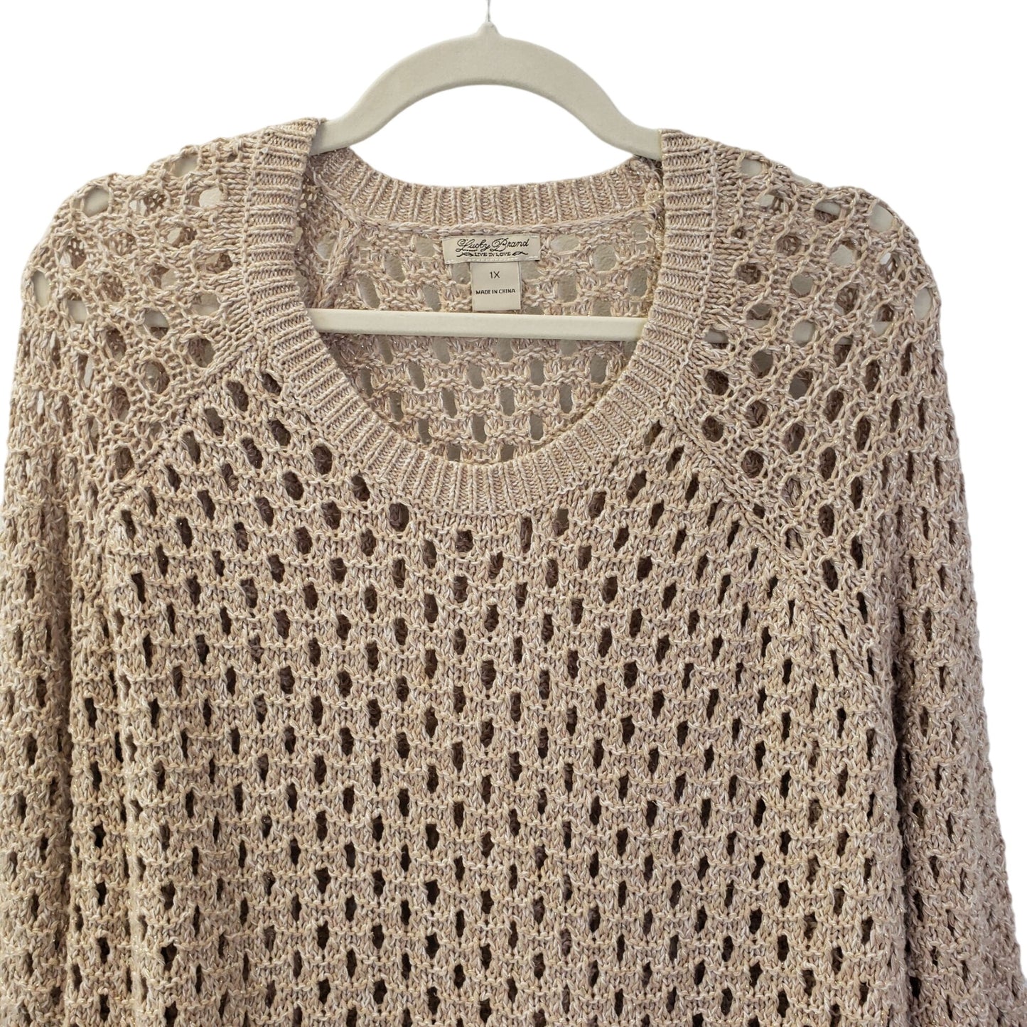 Lucky Brand Open Knit Metallic Crewneck Sweater Size 1X