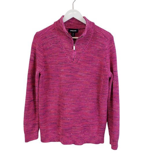 Lands' End Drifter Confetti Print Quarter Zip Sweater Size Medium