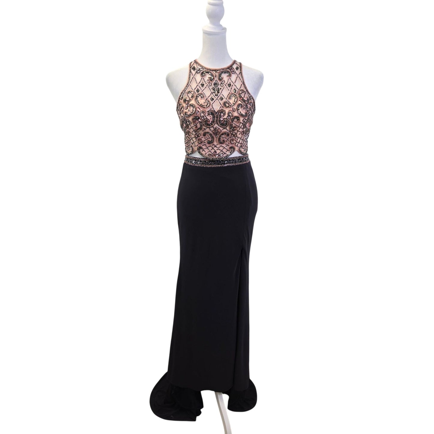 Sherri Hill Two Piece Shimmery Sleeveless Cross Stitch Beaded Gown Size 4