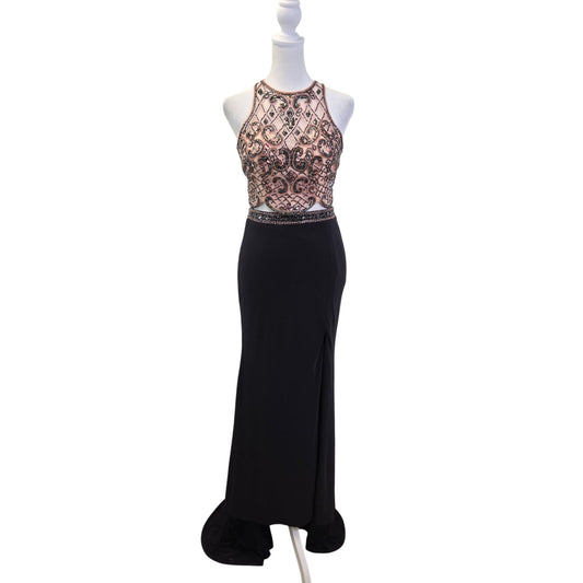 Sherri Hill Two Piece Shimmery Sleeveless Cross Stitch Beaded Gown Size 4