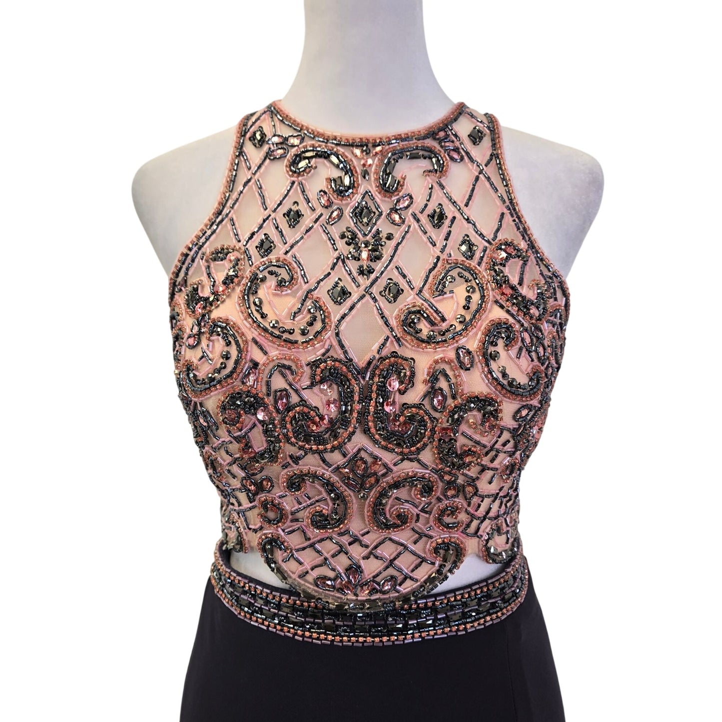 Sherri Hill Two Piece Shimmery Sleeveless Cross Stitch Beaded Gown Size 4