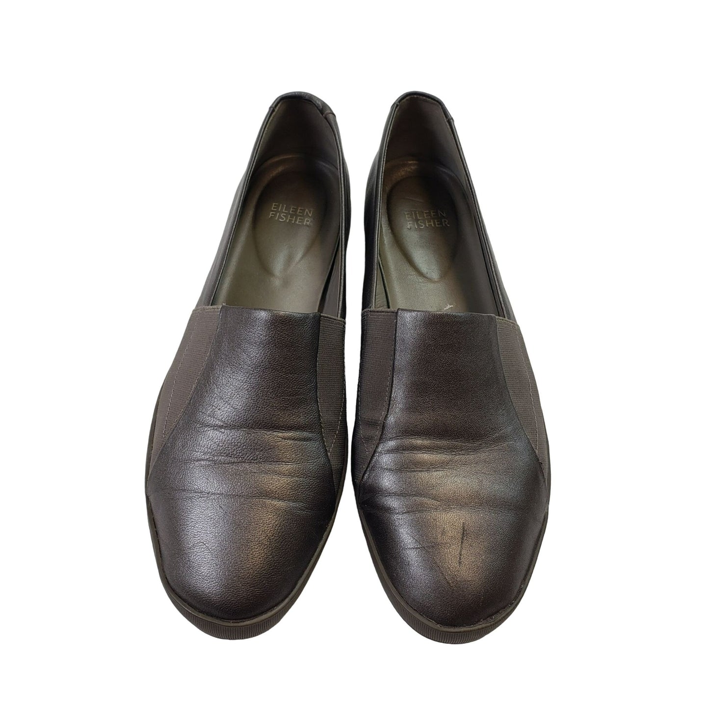 Eileen Fisher Metallic Stretch Leather Loafers Size 10