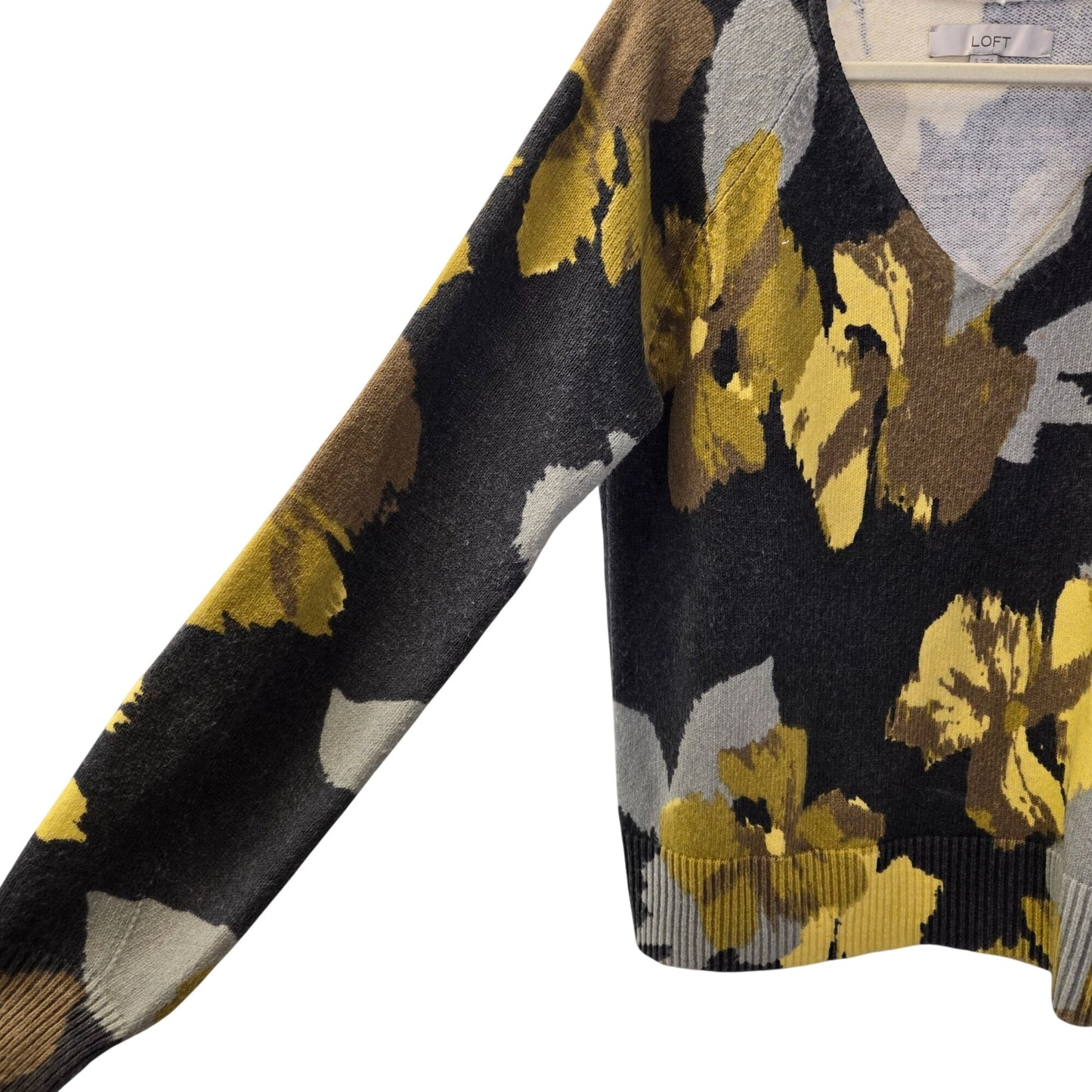 Loft Floral V-Neck Cotton Blend Sweater Size Small