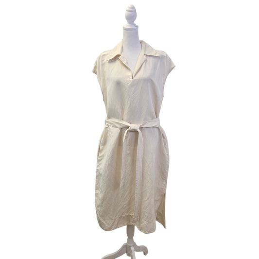 Lafayette 148 New York Belted Cap Sleeve Silk & Linen-Blend Dress Large