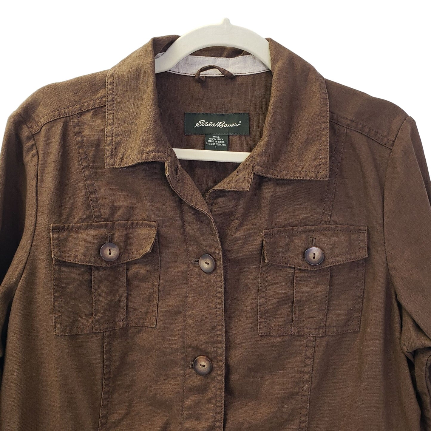 Eddie Bauer 100% Linen Utility Jacket Size Large