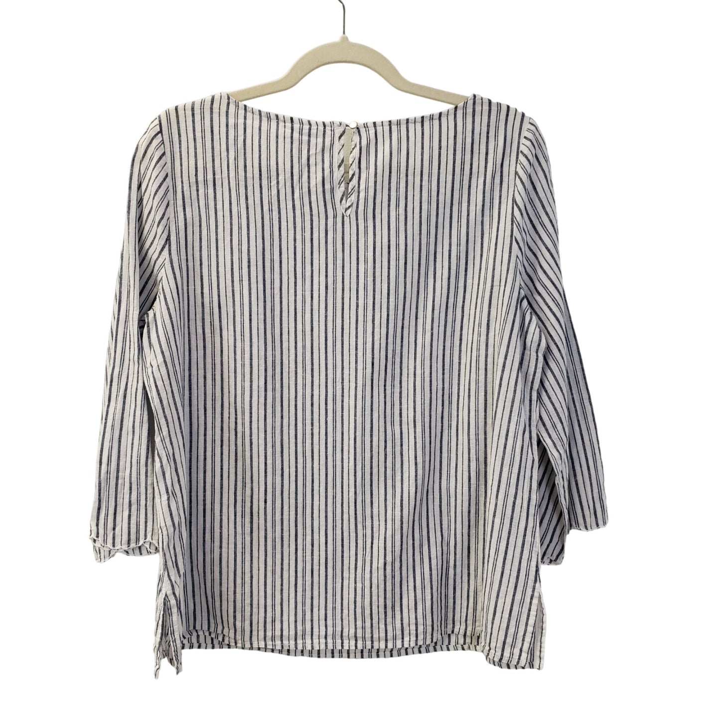 Liz Claiborne Striped Linen Blend Scalloped Sleeve Top Size Medium