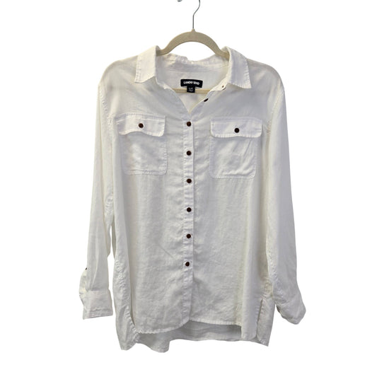 Lands' End 100% Linen Button Down Roll Tab Sleeve Top Size Large Petite