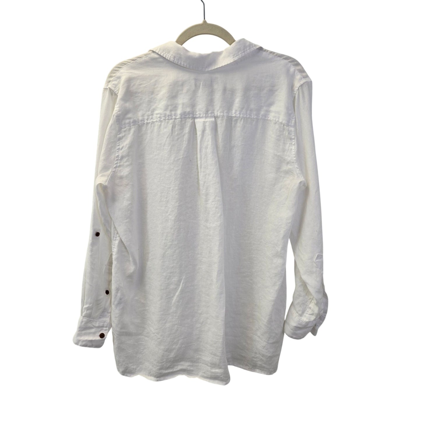 Lands' End 100% Linen Button Down Roll Tab Sleeve Top Size Large Petite