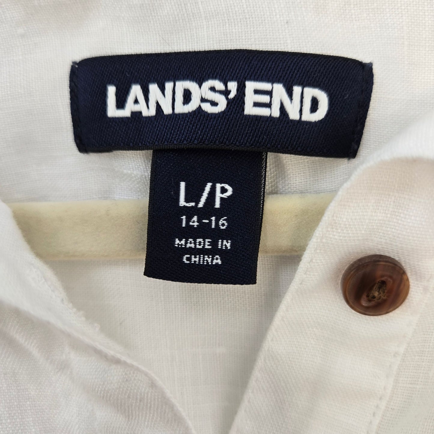 Lands' End 100% Linen Button Down Roll Tab Sleeve Top Size Large Petite