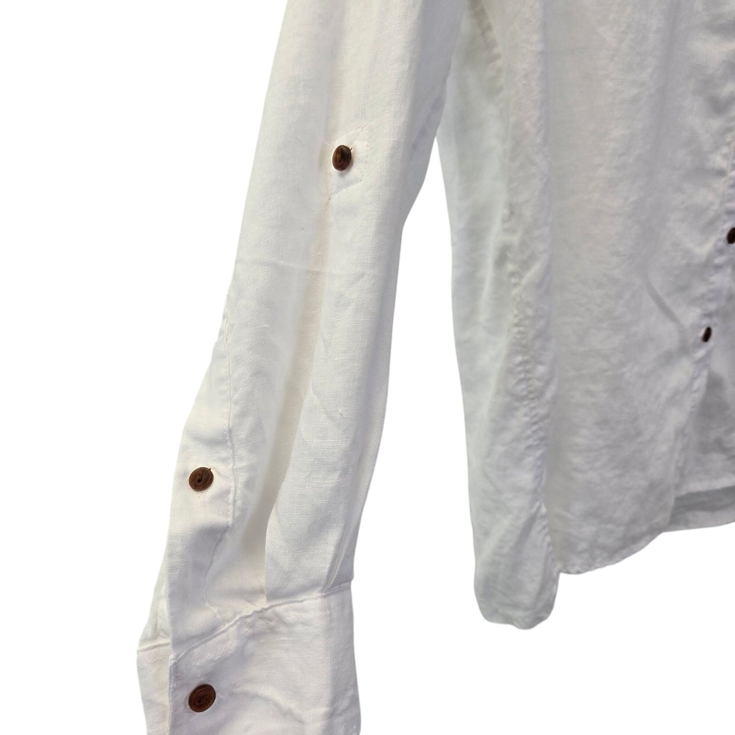 Lands' End 100% Linen Button Down Roll Tab Sleeve Top Size Large Petite