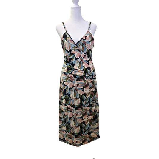 J by Joie Floral Wrap Body Side Ruched Fit & Flare Midi Dress Size Medium