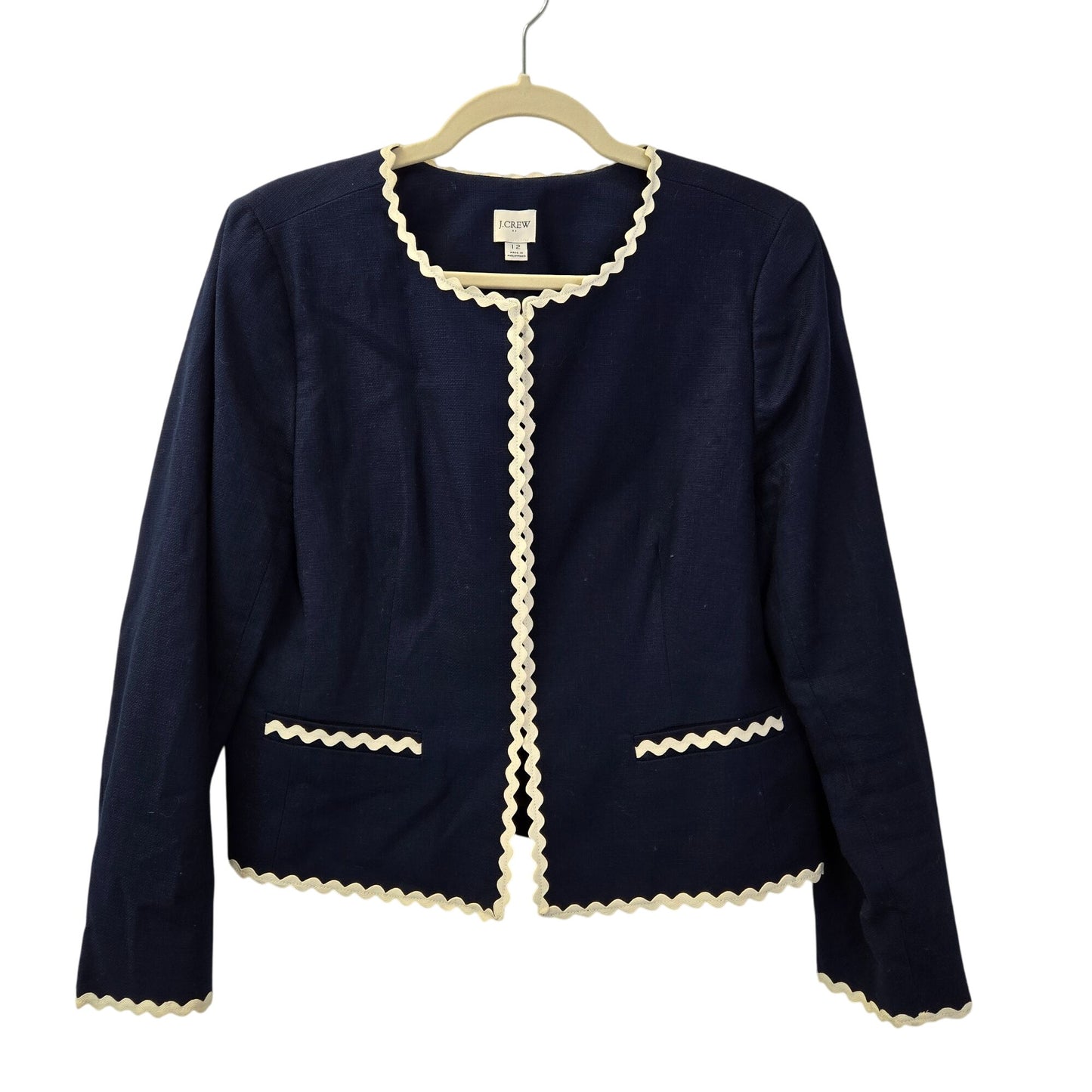 J. Crew Suiting Cotton Rickrack Trim Blazer Jacket Size 12