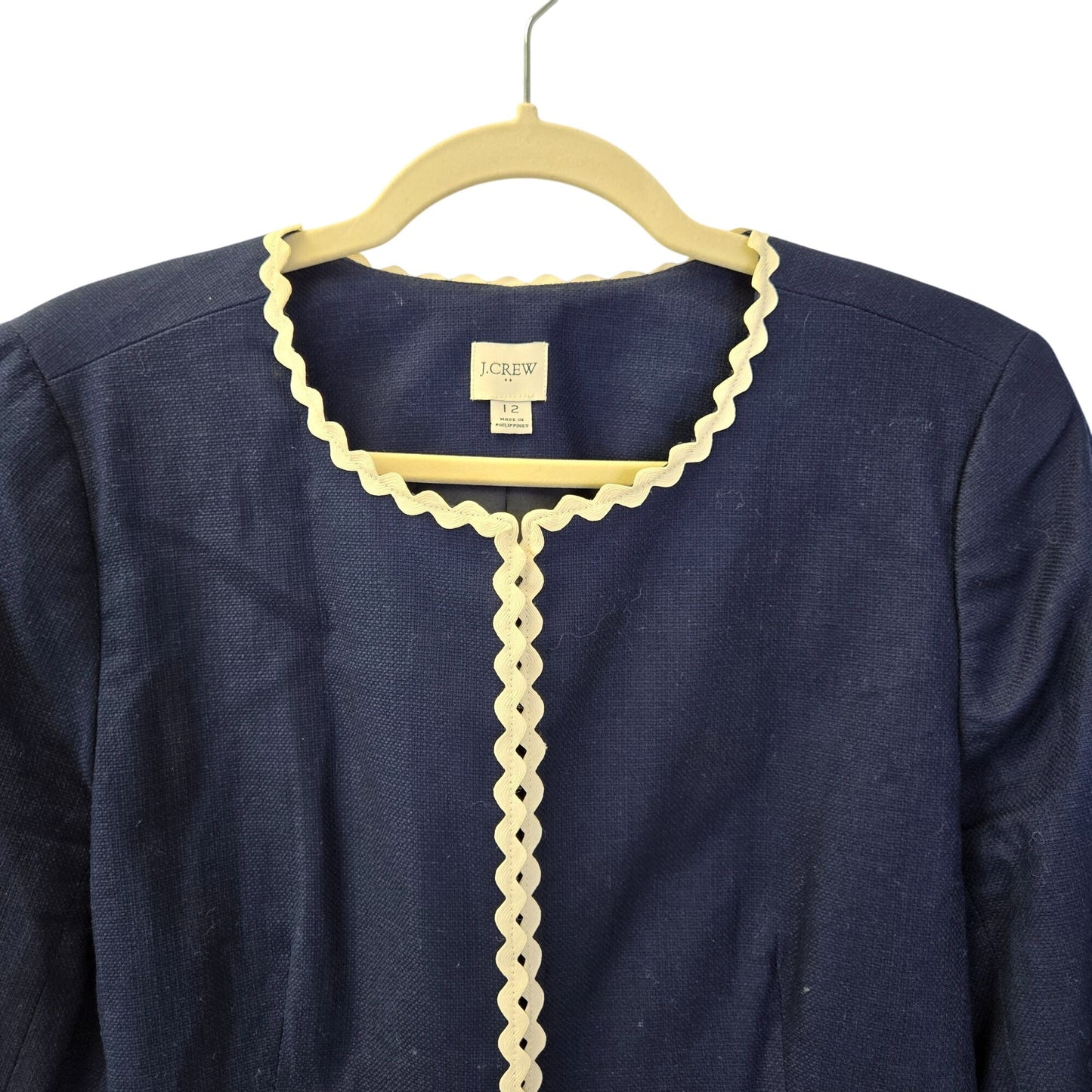 J. Crew Suiting Cotton Rickrack Trim Blazer Jacket Size 12