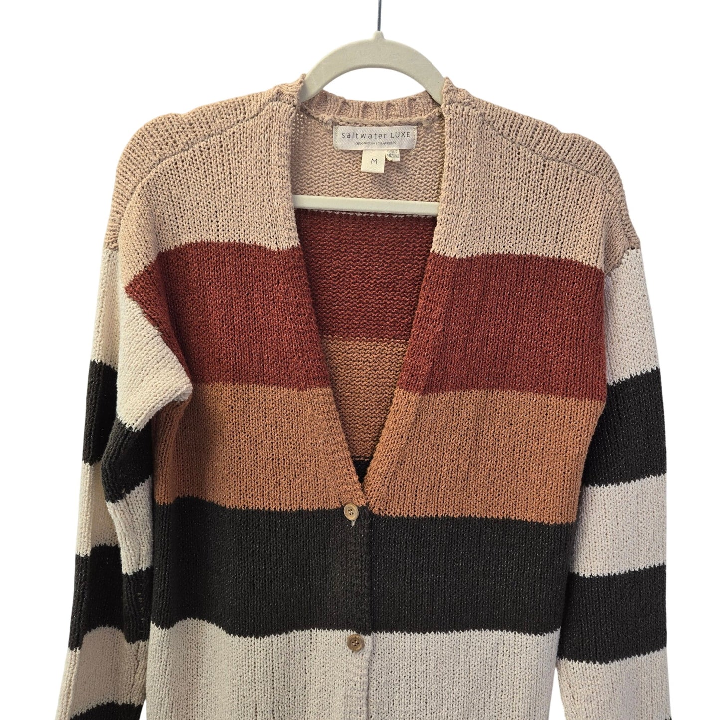 Saltwater Luxe Cotton Blend Color Block Longline Cardigan Sweater Size Medium