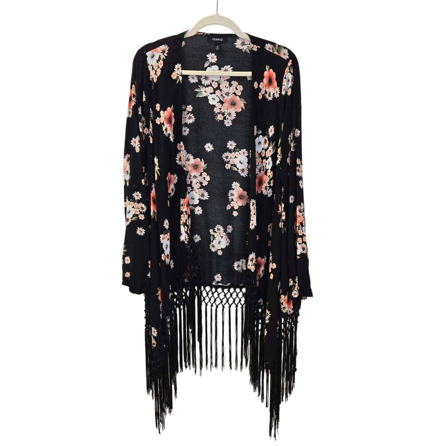 Torrid Floral Fringe Trim Kimono Duster Top Size Torrid 0/Large