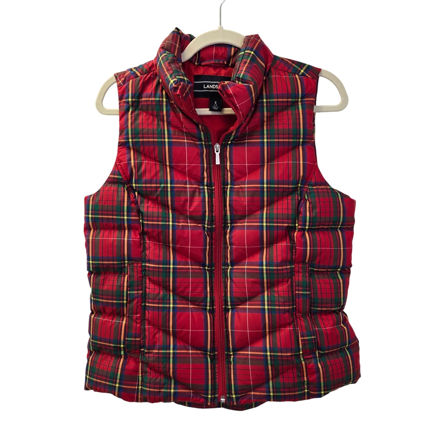 Lands' End Tartan Plaid Down Filled Puffer Vest Size Small