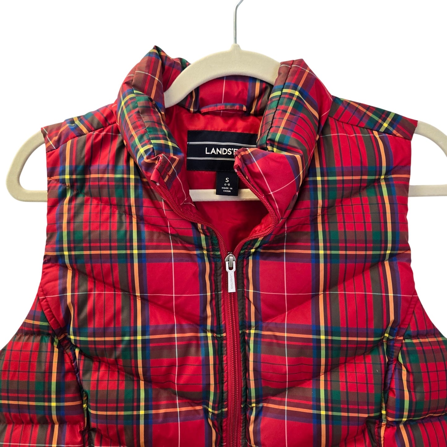 Lands' End Tartan Plaid Down Filled Puffer Vest Size Small