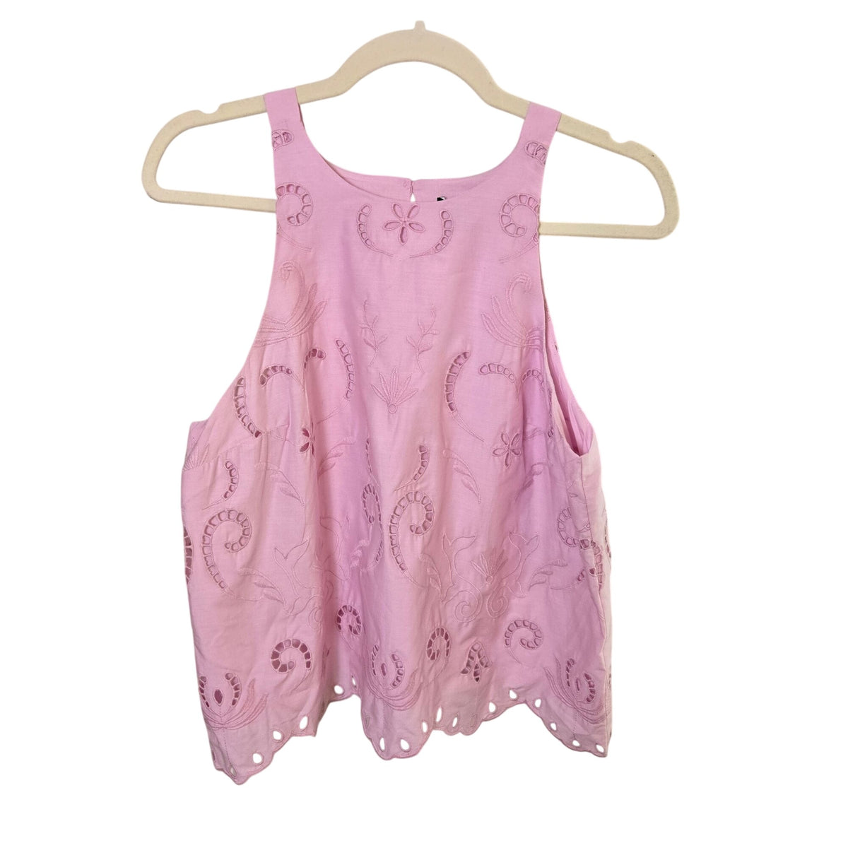 NWT Ann Taylor 100% Cotton Halter Neck Eyelet Tank Top in Pink Corsage Size Small