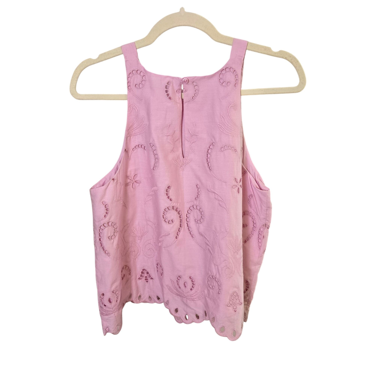 NWT Ann Taylor 100% Cotton Halter Neck Eyelet Tank Top in Pink Corsage Size Small