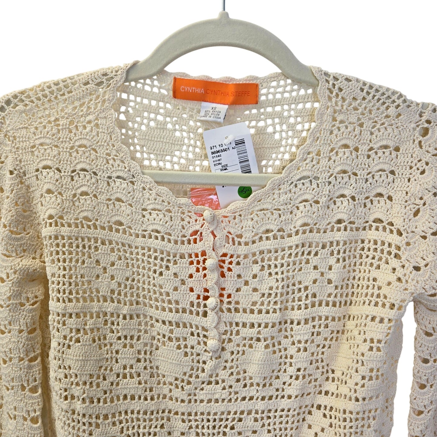 NWT Cynthia Steffe Crochet Half Button Closure Sweater Size XS