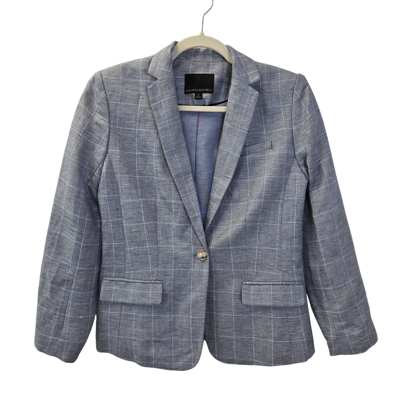 Banana Republic Linen Blend One Button Plaid Blazer Jacket Size 4